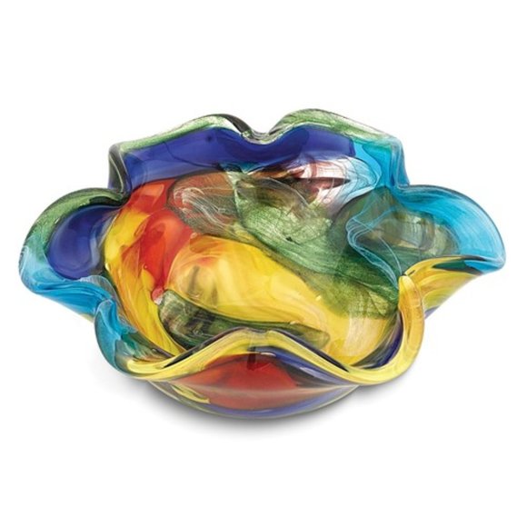 Badash Stormy Rainbow Handcrafted Murano Style Glass Wavy Bowl - Picture 1 of 2